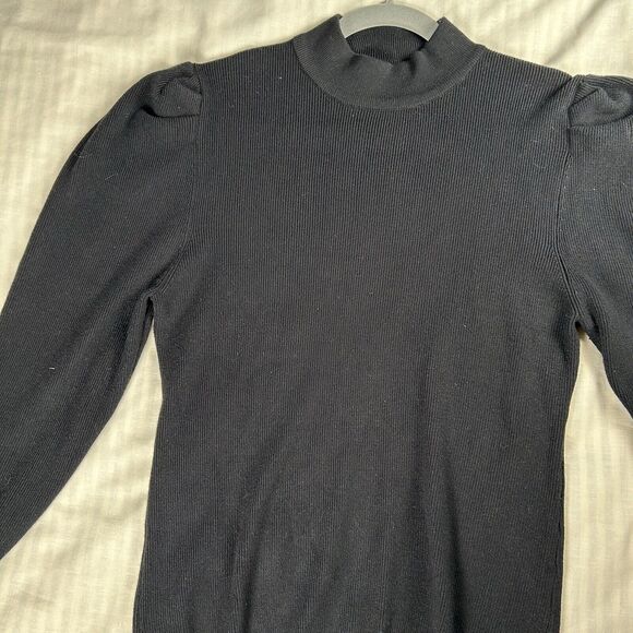 Cielo Woman’s Sz XL Mock Neck Puff Sleeve Sweater True Black Preppy Office Basic - Picture 2 of 5